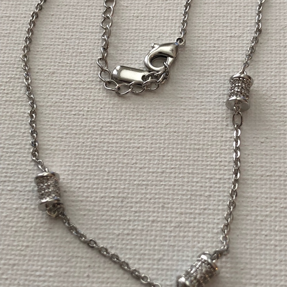 Silver Tone Pavé Cylinder Ankle Bracelet